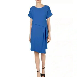 Gerard Darel Paris “Rimini” Crepe Asymmetrical Drape Dress Blue EU 40/US 10 EUC‌